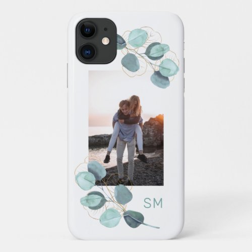 Family Photo Eucalyptus Botanical Monogrammed iPhone 11 Case