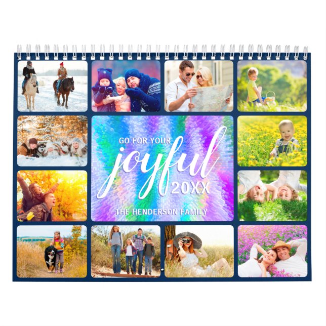 Family Photo Faux Iridescent Holographic 2026 Calendar (Cover)