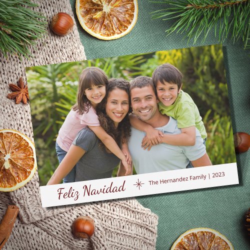 Family Photo Feliz Navidad Modern Christmas Holiday Card
