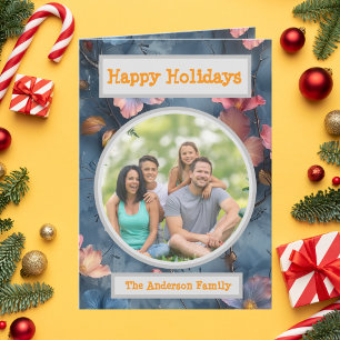 Family Photo Floral Holiday Greeting Card