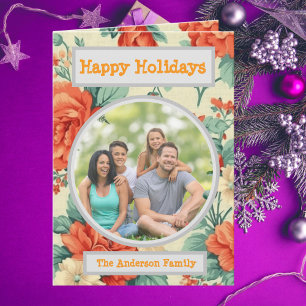 Family Photo Floral Holiday Greeting Card