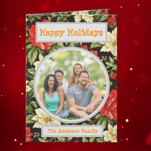 Family Photo Floral Holiday Greeting Card