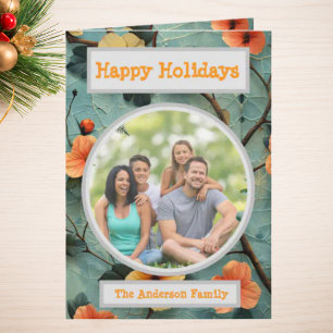 Family Photo Floral Holiday Greeting Card