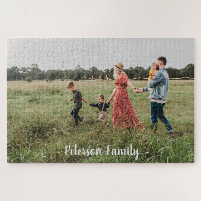 Family Photo Fun Game Night Personalize Name Jigsaw Puzzle (Horizontal)