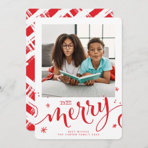 FAMILY PHOTO fun kids modern merry calligraphy red Announcement