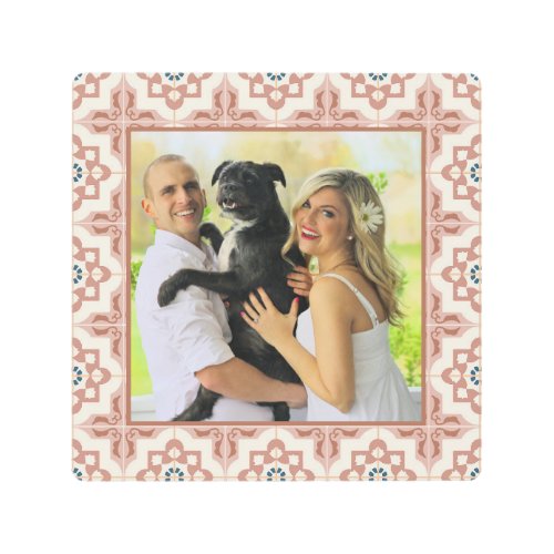 Family Photo Geometric Pattern Terracotta Border Metal Print