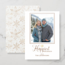 Family Photo Gold Snowflakes Calligraphy Christmas Letterpress Photo Cards