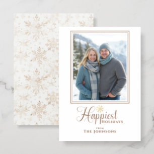 Family Photo Gold Snowflakes Calligraphy Christmas Letterpress Photo Cards