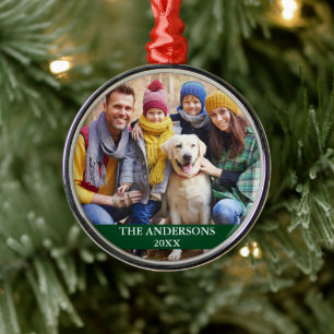 Family Photo Green Metal Ornament