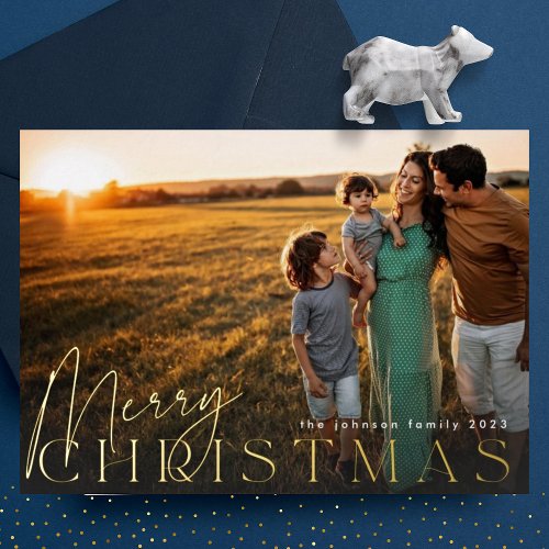 Family Photo Happiest Christmas Photo Gold Foil Holiday Card