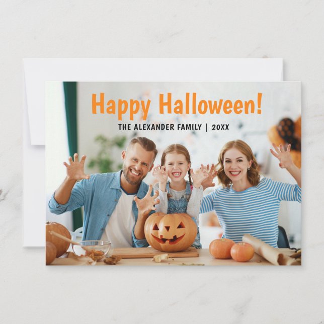 Family Photo Happy Halloween  Note Card (Front)