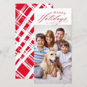 FAMILY PHOTO Happy Holidays calligraphy red  Holiday Card
