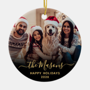 Family Photo Happy Holidays Christmas Ceramic Ornament