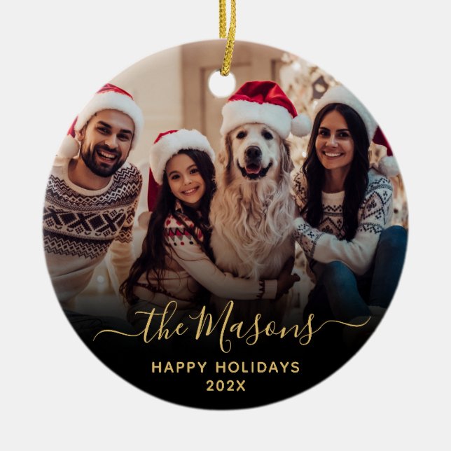 Family Photo Happy Holidays Christmas   Ceramic Ornament (Front)