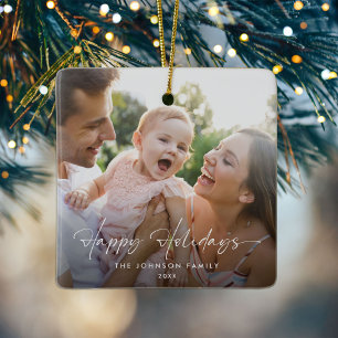 Family Photo Happy Holidays Christmas Ceramic Ornament