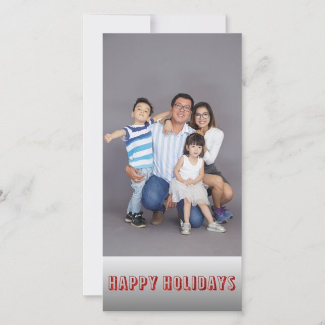 Family Photo Happy Holidays with Custom Back Text Holiday Card (Front)