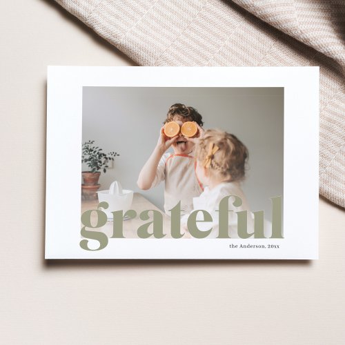 Family Photo  Happy Thanksgiving Green Grateful P Postcard