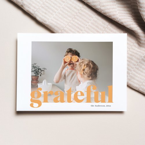 Family Photo  Happy Thanksgiving Orange Grateful Postcard