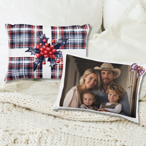 Family Photo Holiday Gift For Mom Red Blue Accent Pillow