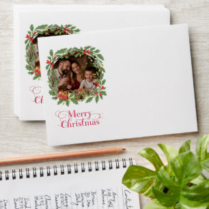 Family Photo Holly Wreath Christmas Envelope