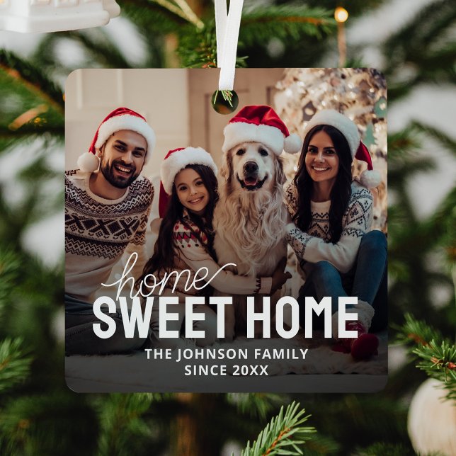 Family Photo Home Sweet Home Christmas Metal Ornament (Creator Uploaded)