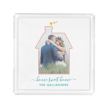 Family Photo House Shape Housewarming Wedding Cute Acrylic Tray by PictureCollage at Zazzle