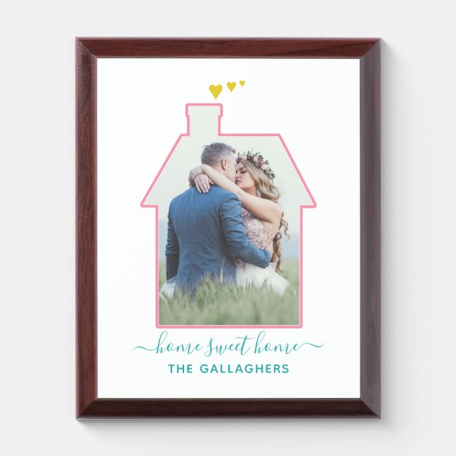 Family Photo House Shape Housewarming Wedding Cute Award Plaque (Vertical)