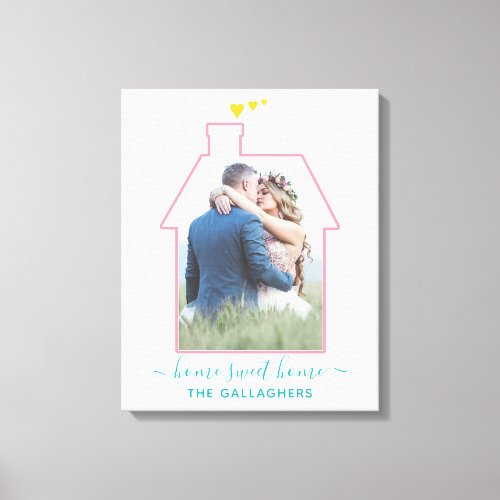 Family Photo House Shape Housewarming Wedding Cute Canvas Print