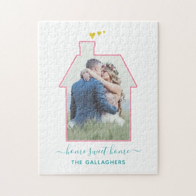 Family Photo House Shape Housewarming Wedding Cute Jigsaw Puzzle (Vertical)