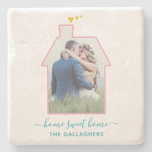 Family Photo House Shape Housewarming Wedding Cute Stone Coaster