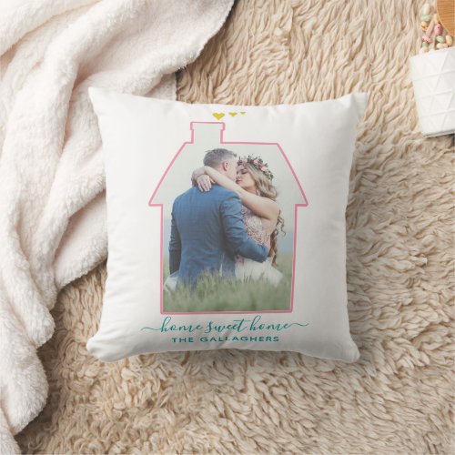 Family Photo House Shape Housewarming Wedding Cute Throw Pillow