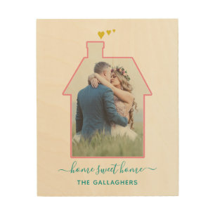 Family Photo House Shape Housewarming Wedding Cute Wood Wall Art