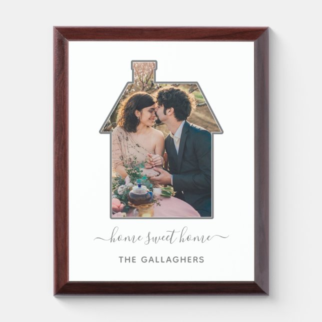 Family Photo House Shape Housewarming Wedding Gift Award Plaque (Vertical)