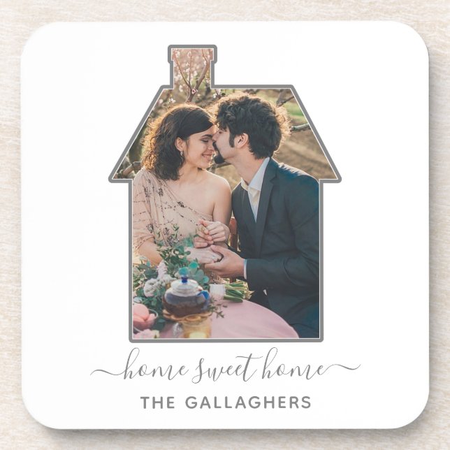 Family Photo House Shape Housewarming Wedding Gift Beverage Coaster (Front)