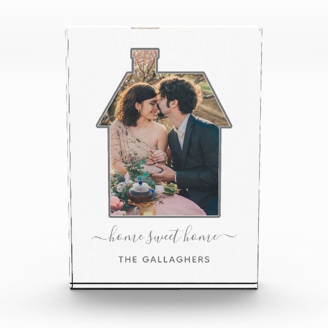 Family Photo House Shape Housewarming Wedding Gift Block (Front)