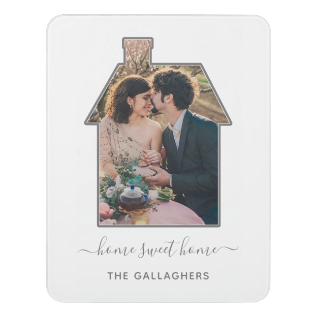 Family Photo House Shape Housewarming Wedding Gift Door Sign (Contemporary Vert)