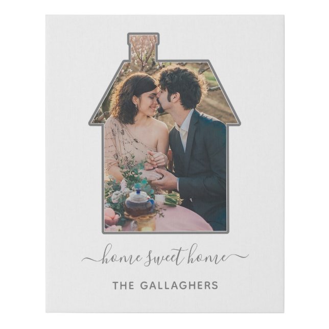Family Photo House Shape Housewarming Wedding Gift Faux Canvas Print (Front)