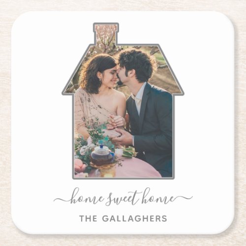 Family Photo House Shape Housewarming Wedding Gift Square Paper Coaster