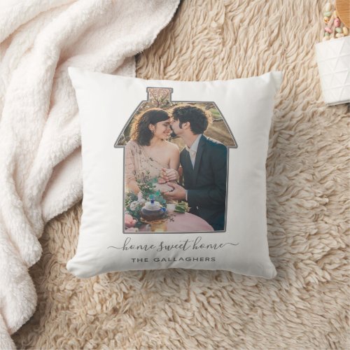 Family Photo House Shape Housewarming Wedding Gift Throw Pillow