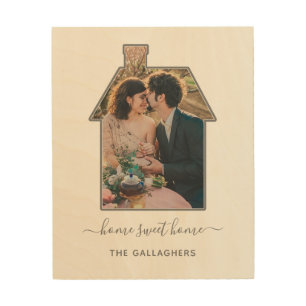 Family Photo House Shape Housewarming Wedding Gift Wood Wall Art