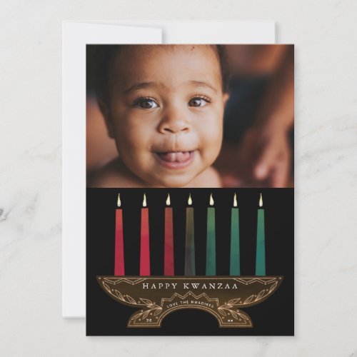 Family Photo Illustrated Kinara Kwanzaa Holiday Card