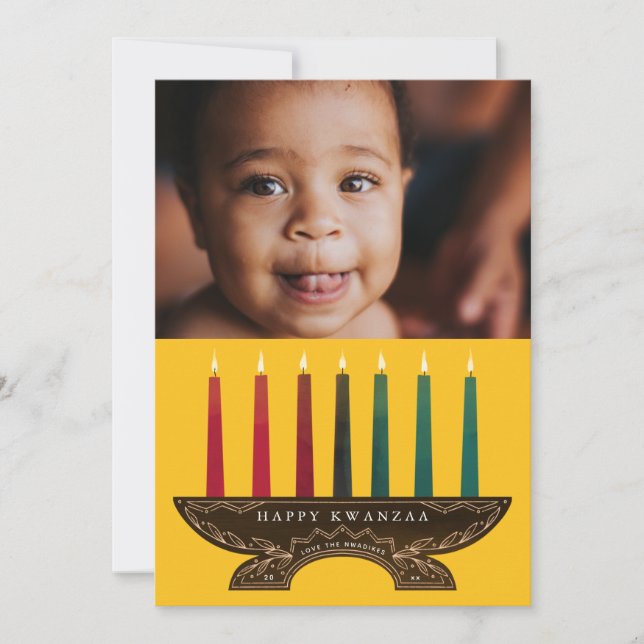 Family Photo Illustrated Kinara Kwanzaa Holiday Card (Front)