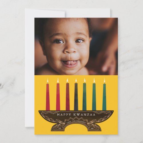 Family Photo Illustrated Kinara Kwanzaa Holiday Card