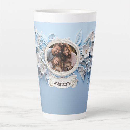 Family photo in white porcelain frame latte mug