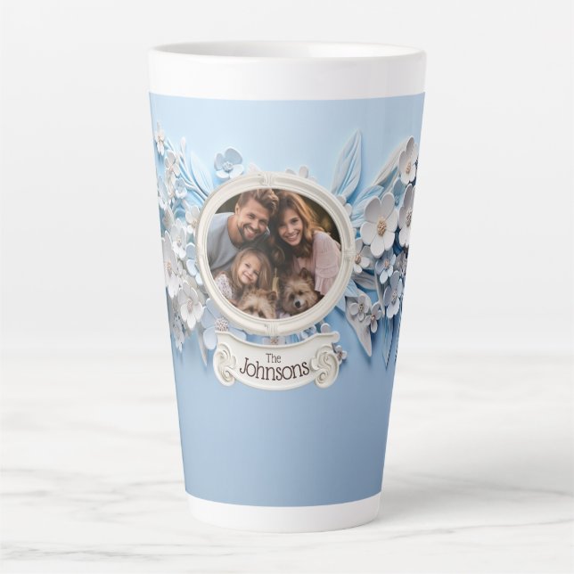 Family photo in white porcelain frame latte mug (Front)