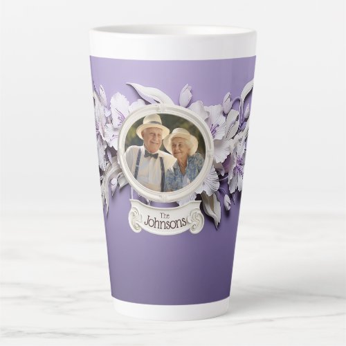 Family photo in white porcelain frame latte mug