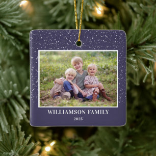 Family Photo Keepsake Snow Purple Christmas Ceramic Ornament