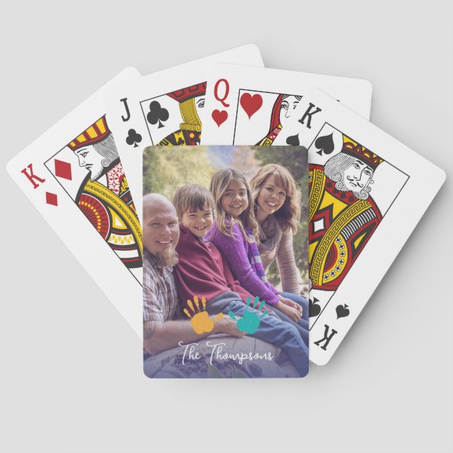 Family Photo kids Handsprint Modern Poker Cards (Back)