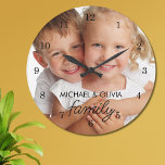 Family Photo Large Clock<br><div class="desc">This stylish clock features a family photo,  with elegant script typography.
Easily customizable with your photo and name.
Makes a great family keepsake and a gift for grandparents.</div>