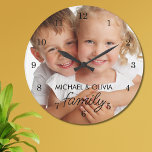 Family Photo Large Clock<br><div class="desc">This stylish clock features a family photo, with elegant script typography.
Easily customizable with your photo and name.
Makes a great family keepsake and a gift for grandparents.</div>